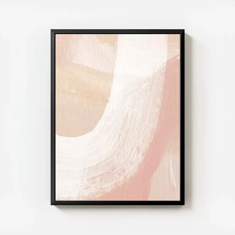 affiche dart abstrait avec des coups de pinceau blancs sur un fond peche effet d avec cadre.webp