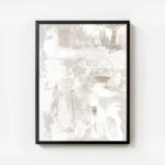 affiche dart abstrait avec des coups de pinceau en couches de beige blanc et gri avec cadre.webp