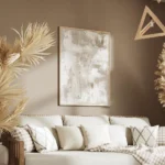 affiche dart abstrait avec des coups de pinceau en couches de beige blanc et gri salon.webp