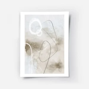 affiche dart abstrait avec des formes et lignes noires et blanches sur fond gris.webp