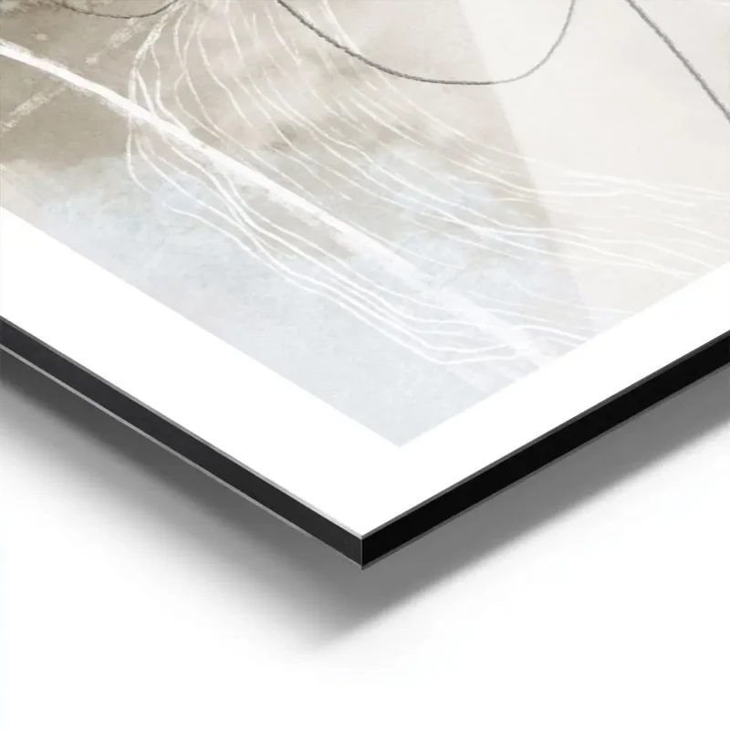 affiche dart abstrait avec des formes et lignes noires et blanches sur fond gris aluminium.webp