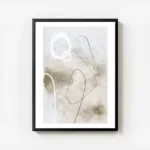 affiche dart abstrait avec des formes et lignes noires et blanches sur fond gris avec cadre.webp