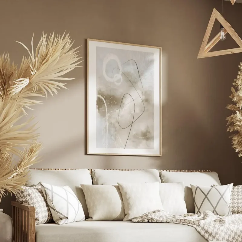 affiche dart abstrait avec des formes et lignes noires et blanches sur fond gris salon.webp