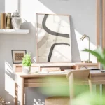 affiche dart abstrait avec des formes irregulieres beiges des lignes noires et d bureau.webp