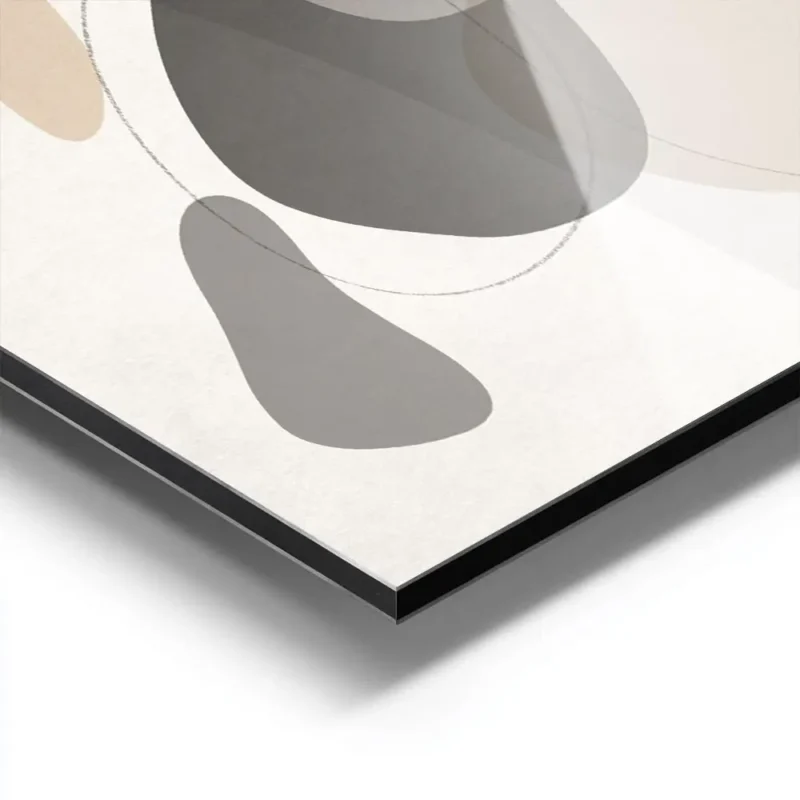 affiche dart abstrait avec des formes organiques aux couleurs neutres et terreus aluminium.webp
