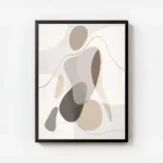 affiche dart abstrait avec des formes organiques aux couleurs neutres et terreus avec cadre.webp