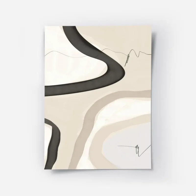 affiche dart abstrait avec des formes texturees noires beiges et blanches et des.webp