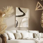 affiche dart abstrait avec des formes texturees noires beiges et blanches et des salon.webp