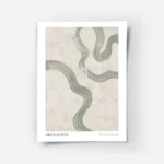 affiche dart abstrait avec des volutes vertes sur fond beige texture et le texte.webp