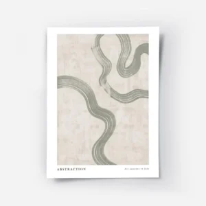 affiche dart abstrait avec des volutes vertes sur fond beige texture et le texte.webp