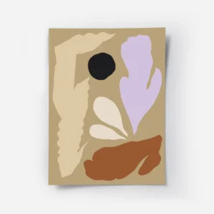 affiche dart abstrait avec formes organiques violettes beiges noires et brunes s.webp