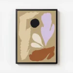 affiche dart abstrait avec formes organiques violettes beiges noires et brunes s avec cadre.webp