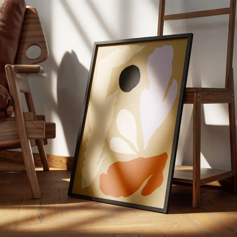 affiche dart abstrait avec formes organiques violettes beiges noires et brunes s encadre.webp