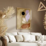 affiche dart abstrait avec formes organiques violettes beiges noires et brunes s salon.webp