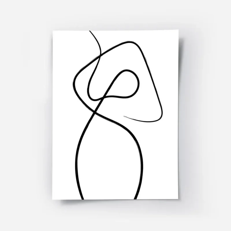 affiche dart abstrait avec une ligne noire continue et fluide sur fond blanc evo.webp