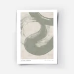affiche dart abstrait avec une volute verte peinte sur un fond beige texture et .webp