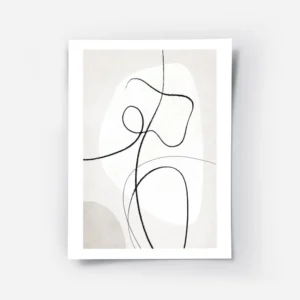 affiche dart abstrait beige et blanc avec des lignes noires et des formes organi.webp