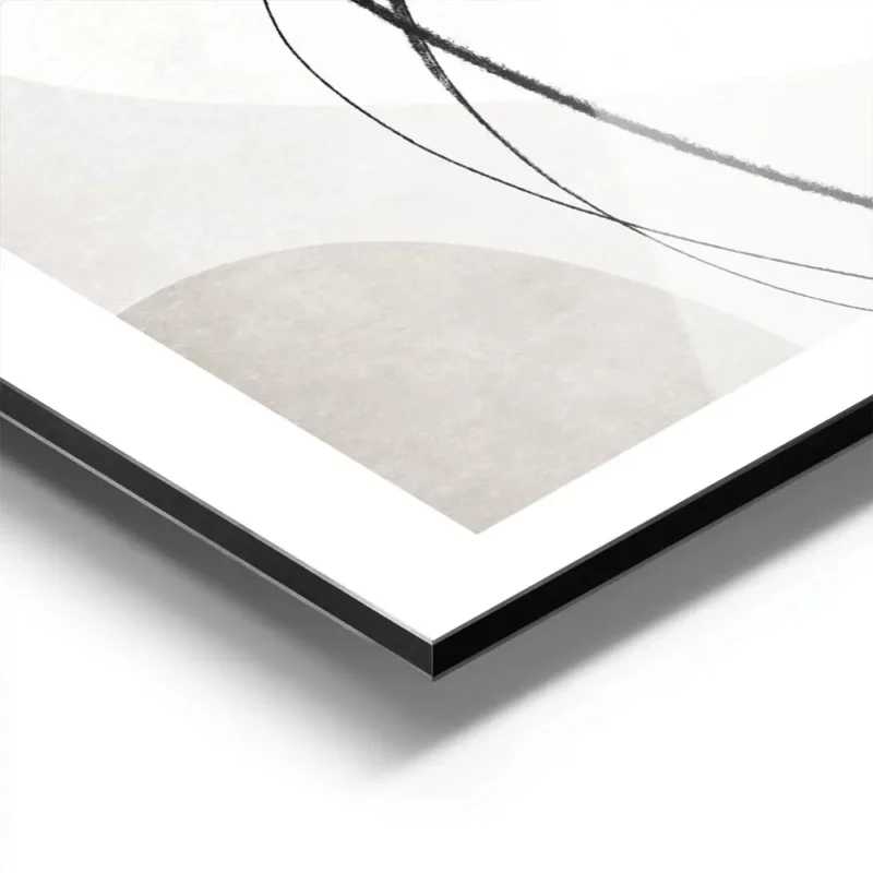 affiche dart abstrait beige et blanc avec des lignes noires et des formes organi aluminium.webp