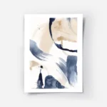 affiche dart abstrait bleu avec coups de pinceau beige et blanc ambiance epuree.webp