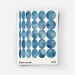 affiche dart abstrait bleu avec des cercles de formes variees et une typographie.webp