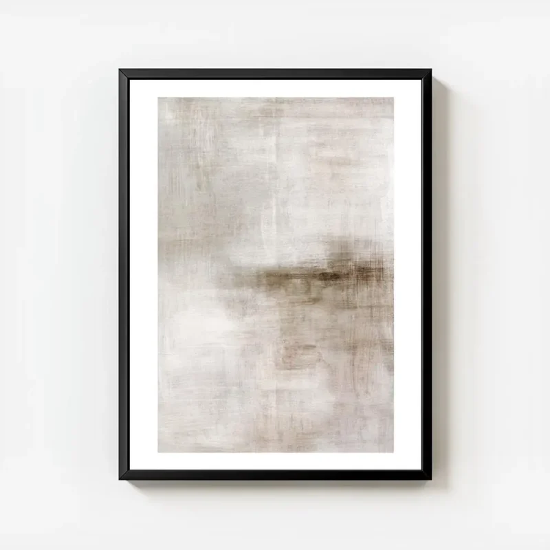 affiche dart abstrait calme beige avec des tons creme marron clair et blanc effe avec cadre.webp