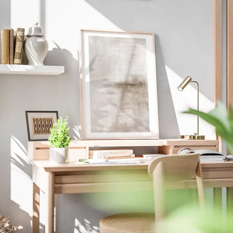affiche dart abstrait calme beige avec des tons creme marron clair et blanc effe bureau.webp