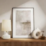 affiche dart abstrait calme beige avec des tons creme marron clair et blanc effe meuble.webp