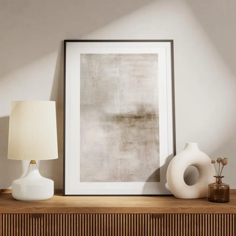 affiche dart abstrait calme beige avec des tons creme marron clair et blanc effe meuble.webp