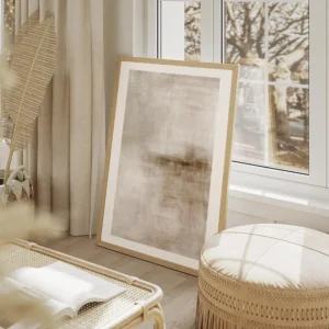 affiche dart abstrait calme beige avec des tons creme marron clair et blanc effe salon beige.webp