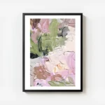 affiche dart abstrait colore avec des coups de pinceau epais en vert et rose avec cadre.webp