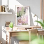 affiche dart abstrait colore avec des coups de pinceau epais en vert et rose bureau.webp