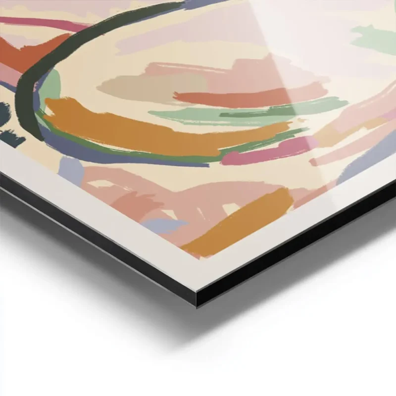 affiche dart abstrait colore dune femme assise au bord de la riviere avec des tr aluminium.webp