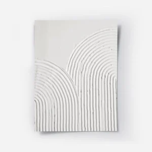 affiche dart abstrait contemporain avec deux arcs en relief de couleur gris beig.webp