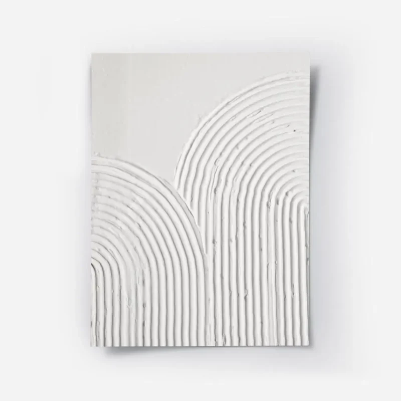 affiche dart abstrait contemporain avec deux arcs en relief de couleur gris beig.webp