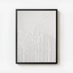 affiche dart abstrait contemporain avec deux arcs en relief de couleur gris beig avec cadre.webp