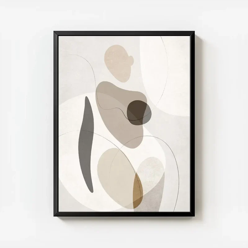 affiche dart abstrait contemporain representant une forme humaine avec des forme avec cadre.webp