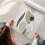 affiche dart abstrait contemporain representant une forme humaine avec des forme en rouleau.webp