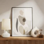 affiche dart abstrait contemporain representant une forme humaine avec des forme meuble.webp