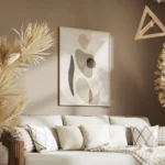 affiche dart abstrait contemporain representant une forme humaine avec des forme salon.webp