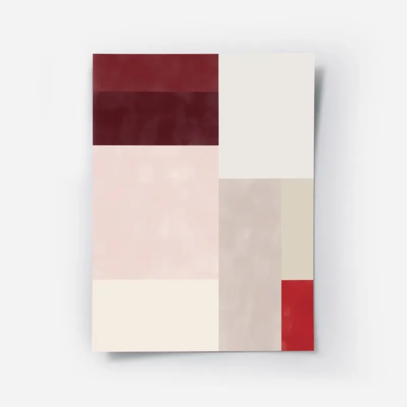 affiche dart abstrait de blocs de couleur rouge rose et beige avec une typograph.webp