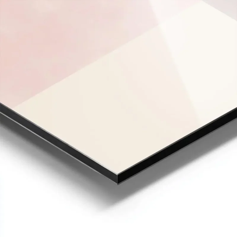 affiche dart abstrait de blocs de couleur rouge rose et beige avec une typograph aluminium.webp
