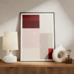 affiche dart abstrait de blocs de couleur rouge rose et beige avec une typograph meuble.webp