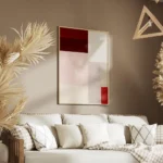 affiche dart abstrait de blocs de couleur rouge rose et beige avec une typograph salon.webp