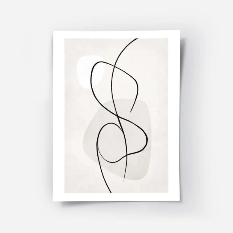 affiche dart abstrait de line art noir corps humain stylise formes rondes grises.webp