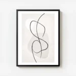 affiche dart abstrait de line art noir corps humain stylise formes rondes grises avec cadre.webp