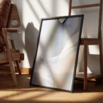 affiche dart abstrait de tissu drape doux bleute et peche avec des textures ondu encadre.webp