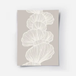 affiche dart abstrait design organique formes lineaires blanches sur fond beige.webp