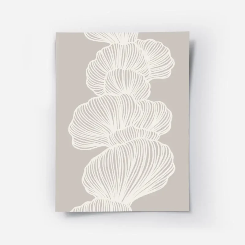 affiche dart abstrait design organique formes lineaires blanches sur fond beige.webp