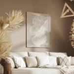 affiche dart abstrait design organique formes lineaires blanches sur fond beige salon.webp