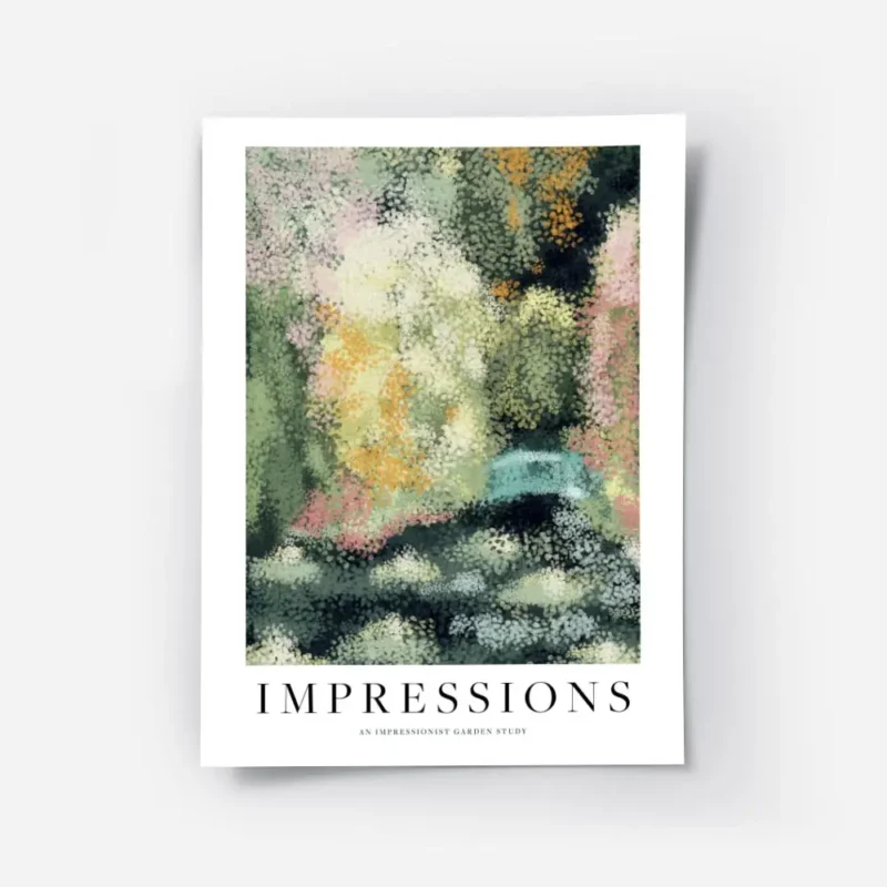 affiche dart abstrait dun jardin verdoyant avec des fleurs epanouies dans un sty.webp